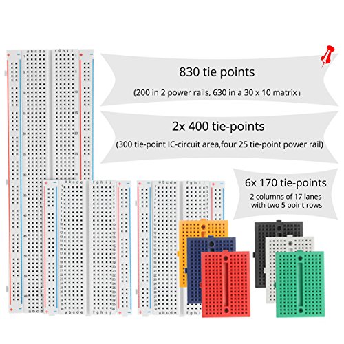 DEYUE Solderless Prototype Breadboard | 1x830 tie in point Breadboard 2x400 tie in points Circuit boards 6x170 tie points Mini Modular breadboard Kit