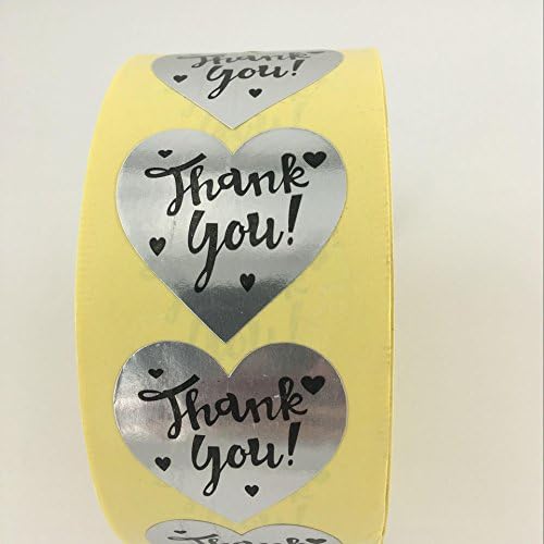 Silver Heart Shape Foil Sticker Labels, 1000 Stickers, 1 1/2 inch diameter, 1.5"