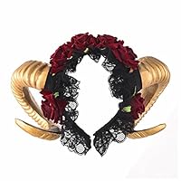 Xiaolanwelc Headband Cosplay Fantasy Fancy Dress Sheep Goat Animal Red Rose Crown Headpieces Costumes Accessories