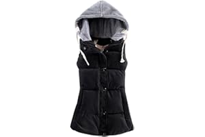 Yeokou Women's Slim Sleeveless Quilted Removable Hooded Winter Puffer Vest Coat