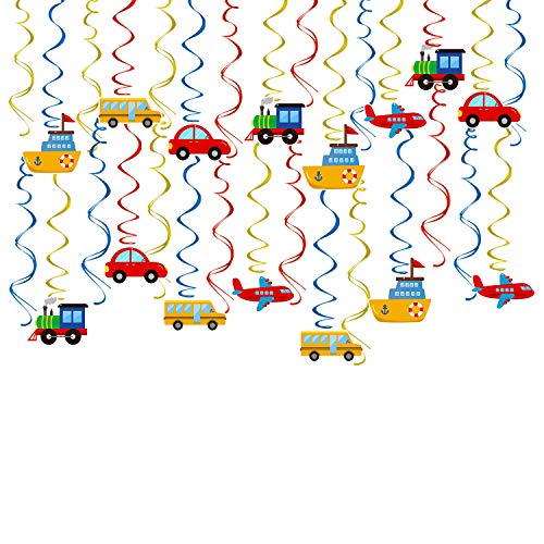 Transportation Party Hanging Swirl Decorations 30 Ct Car Bus Train Plane Ship DIY Hanging Decor for Kids Baby Shower Birthday Party Supplies