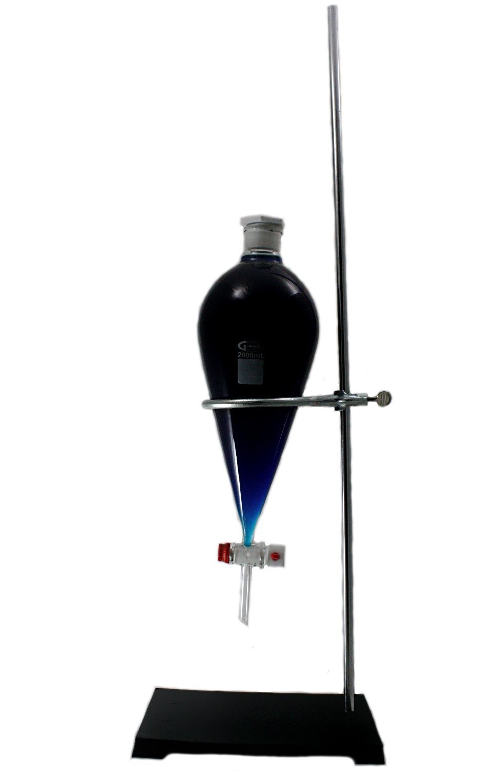 2000mL Borosilicate Glass Separatory Funnel w/Support Stand & 5