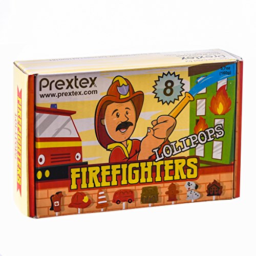 image for PREXTEX Firefighter Themed Lollipops Fire Shaped Suckers Pack of 8 Pop