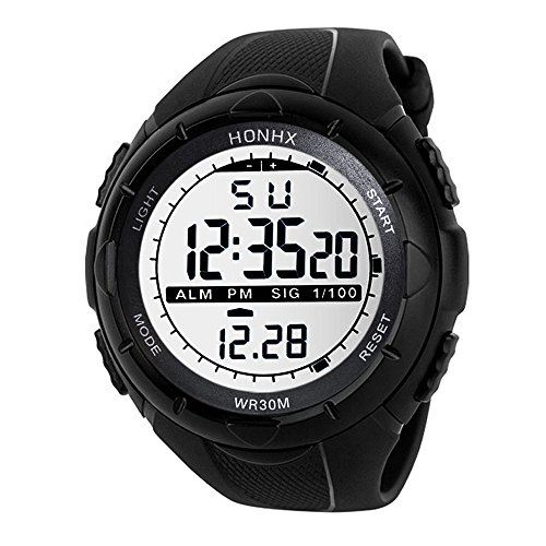 Mens Military Watch Stopwatch,Fashion Waterproof Men's LCD Digital StopWatch Date Rubber Sport Wrist Watch(Black) - Thumbnail 3