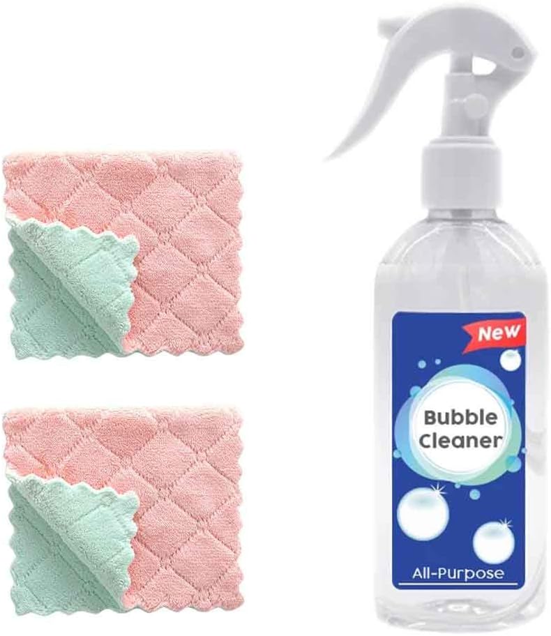 Rinse-Free Super Foam Cleaner, Multi Purpose Bubble Cleaner for Kitchen Sink countertop,Cooktop,Water-tap Greases Dirts Cleaning Inside The Car - Fresh Lavender Scent 6.8oz (1PC Cleaner +2PC Towel)