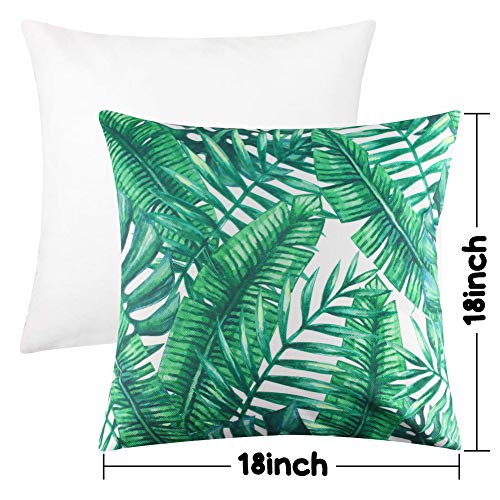 Johouse 4 PCS Tropical Leaves Pillow Covers, Cotton Linen Decorative Summer Green Leaf Throw Cushion Cover for Sofa Bed Car Couch and Summer Party Favor,18x18inch