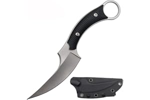 Ccanku C1490 Fixed Blade Knives 8 Inch Claw Knife D2 Blade Steel & G10 Handle Outdoor EDC Knife Suitable for Outdoor, Survival, Bushcraft with K Sheath(Silver)