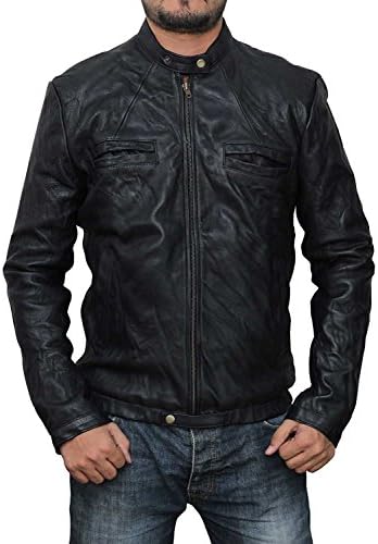 AX Fashions Mens Black 17 Again Bike Rider Genuine Leather Jacket | XL