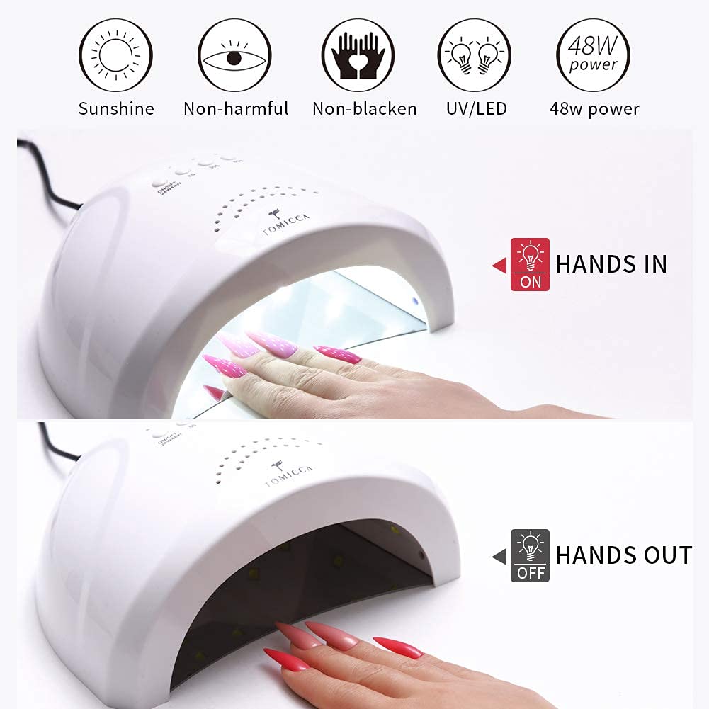 TOMICCA Pink Red Black Gel Nail Polish Kit with 48W UV/LED Light 6 Colors Gel Polish Set with Base Top Coat, DIY Manicure Tools Essentials Nail Art Decorations Rhinestones Set : Beauty