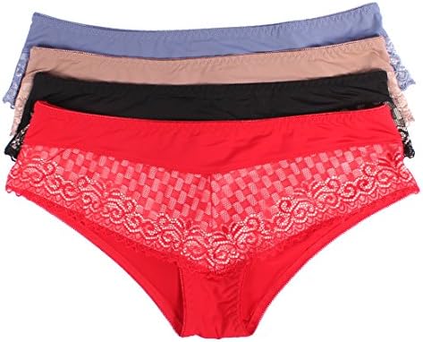 Youmita 4 Pack Plus Size Checker Lace Brief Style Panties