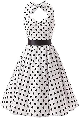 Women's Halterneck Polka Dot 50s Inspired Vintage Polka Dot Rockabilly Swing Pinup Dresses (M (US 4-6), White Black)