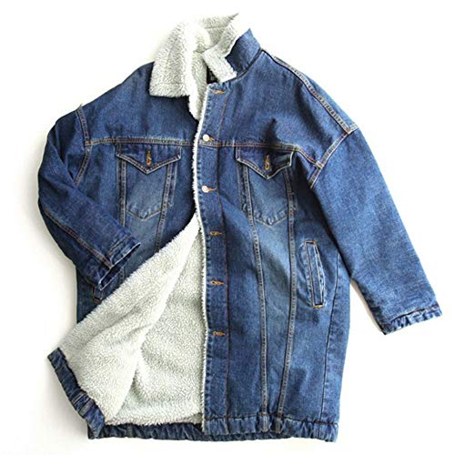 Sttech1 Women Winter Warm Velvet Denim Jacket Long Jean Coat Outwear Overcoat
