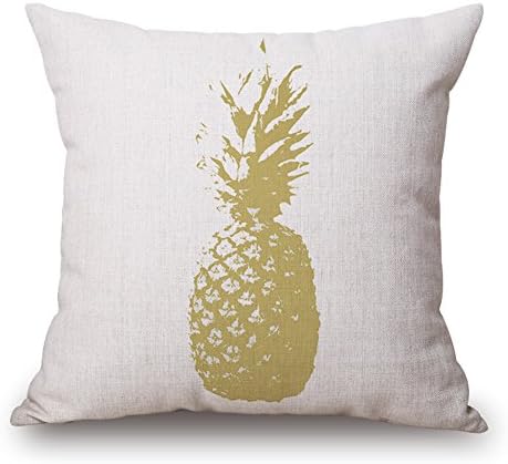 LEEPO 18 x 18 Inch Throw Pillow Cotton Blend Linen Letter Animal Fruit Pattern Square Decorative Cushion Cover and Insert Yellow Series Pineapple