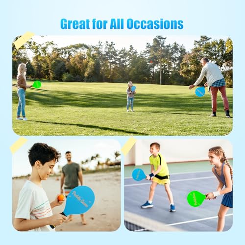 INPODAK Beach Bat and Ball Set, Kids Wooden Paddle Ball, Beach Ball Racket Set, Wood Racket Game- 2 Paddles 4 Birdies 2 Balls, Garden Family Game Toys for Boys Girls Teens Years Old