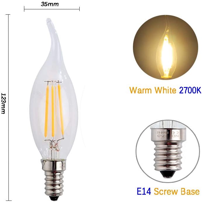 ENGEYA E14 LED Flame Light Bulb 4W,40W Incandescent Bulbs Equivalent,Small Edison Screw Clear Candle Light Bulb,Non-Dimmable/ AC220-240V/ 400 Lumens/Warm White 2700K,10-Pack - Image 3