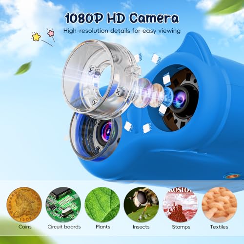 Temodu 2-in-1 Microscope for Children and Binoculars for Children, Toy, 4K 2.0 Inch Screen, for Observing, Hunting, Hiking, Rechargeable Portable Binoculars, Science Outdoor from 3 Years (Blue)