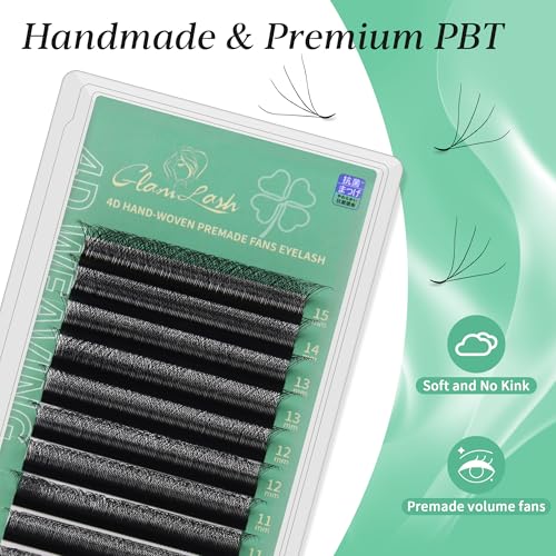 GLAMLASH Eyelash Extensions 4D 0.07mm D Curl 7mm Hair to Hair Premade W Shape Professional Eyelash Extensions (4D,0.07D,7mm)
