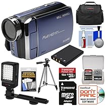 Bell & Howell DV30HD 1080p HD Video Camera Camcorder (Blue) with 16GB Card + Battery + Case + Tripod + LED Video Light + Kit