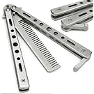 Buwico Delicate Stainless Steel Folding Training Butterfly Practice Style Knife Comb (Silver)