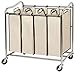 Simple Houseware 4-Bag Heavy Duty Rolling Laundry Sorter Cart, Chrome
