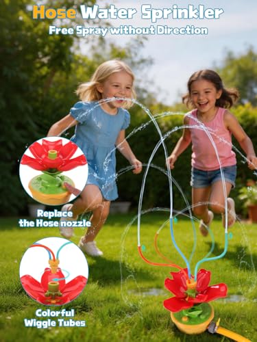 Water Games for Kids Outdoor 3 4 5 6 Years, Sprinkler Kids Flower Shape with 3 Kinds of Jet, Outdoor Grass Water Toys with Hoses, Summer Gift for 3 4 5 6 7 8 9 10 Years Old