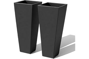 Potique Set of 2 Tall Square Resin Planter Pots – Modern Lightweight Decorative Planters with Drainage Hole, Indoor/Outdoor F