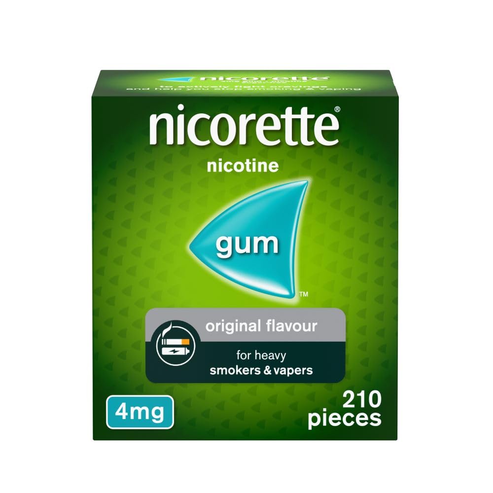 Nicorette 4mg Gum Original Flavour (210 Pieces), Discreet Stop Smoking and Stop Vaping Aid to Help you Quit For Good, Tackle Cravings and Withdrawal Symptoms, Nicotine Gum (Quit Smoking or Vaping)