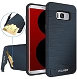 Galaxy S8 Plus Case, Galaxy S8+ Case, OEAGO [Card Slot] [Brushed Texture] Heavy Duty Hybrid Dual Layer Wallet Case Cover Shell with Kickstand for Samsung Galaxy S8+ / Galaxy S8 Plus - Navy Blue
