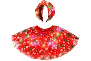 TWINKLEDE Light Up Christmas Tutu Skirt Red Green Tutus LED Headband Xmas Costumes Skirt for Women