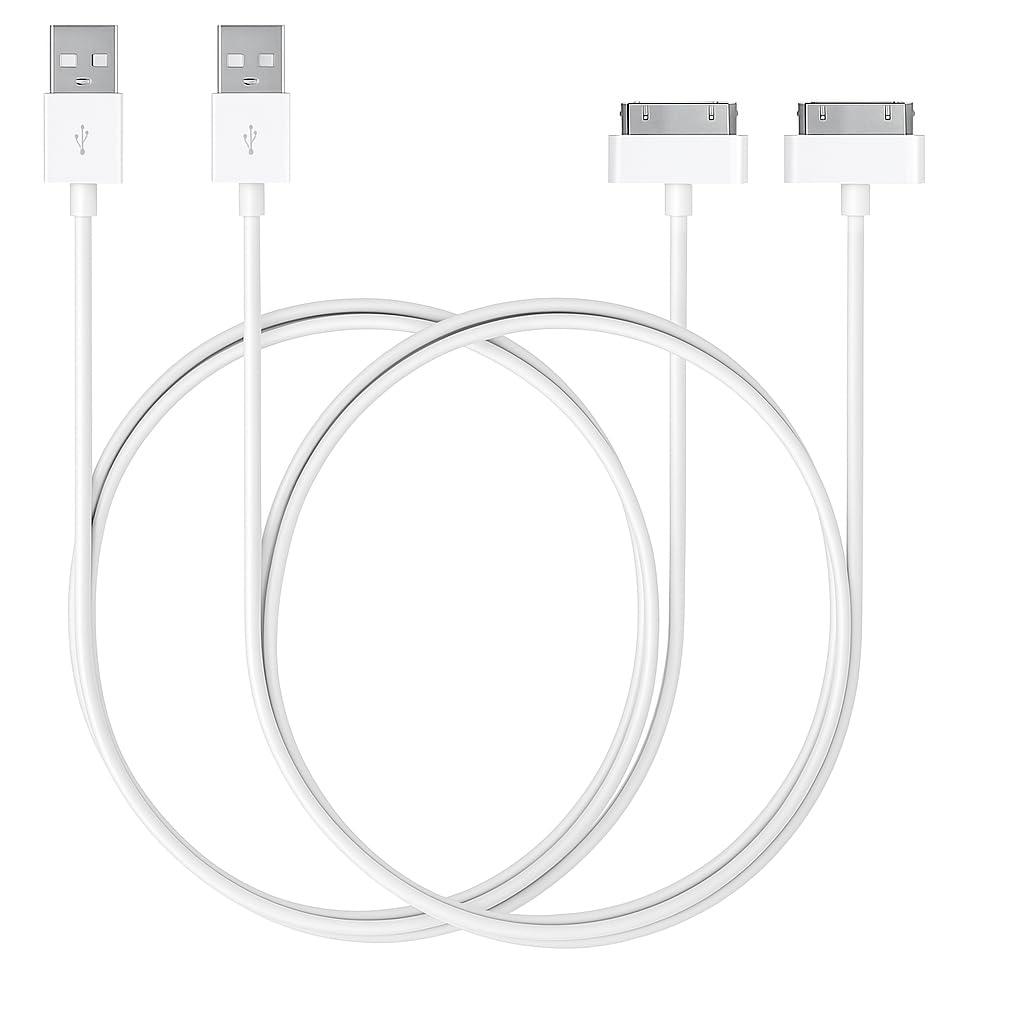 [2 Pack] Extra Long USB Cable for iPhone [ 4s, 4, 3Gs, 3G ] , iPad and iPod (nano, touch, Classic) - Sync & Charge - Compatible with All Models with old Dock connector - Length : 2M / 6.6ft