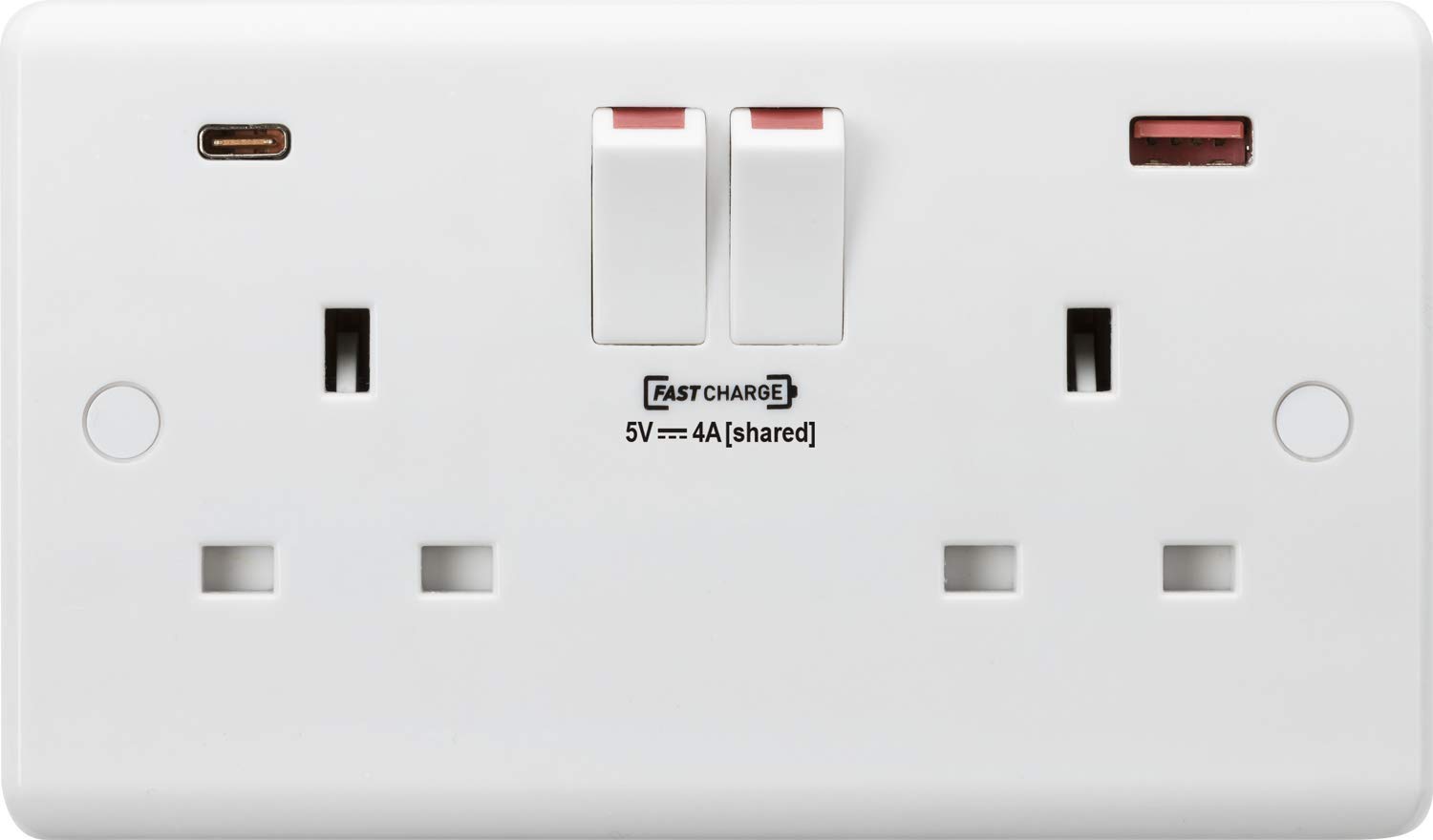 Knightsbridge CU9909 Curved Edge Twin Switched Socket with Dual Fastcharge USB Ports in White, 86.0 mm*146.5 mm*7.0 mm