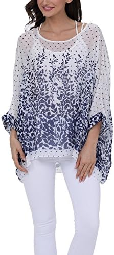iNewbetter Womens Floral Print Batwing Sleeve Boho Blouse Chiffon Poncho Summer Tunic Tops