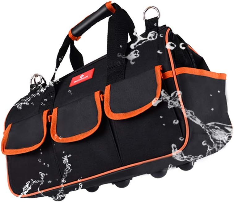 17-Inch Water Proof Multi-Compartment Pocket Tradesman's Wide Mouth Storage Tool Bag with Adjustable Shoulder Strap Bag - - 