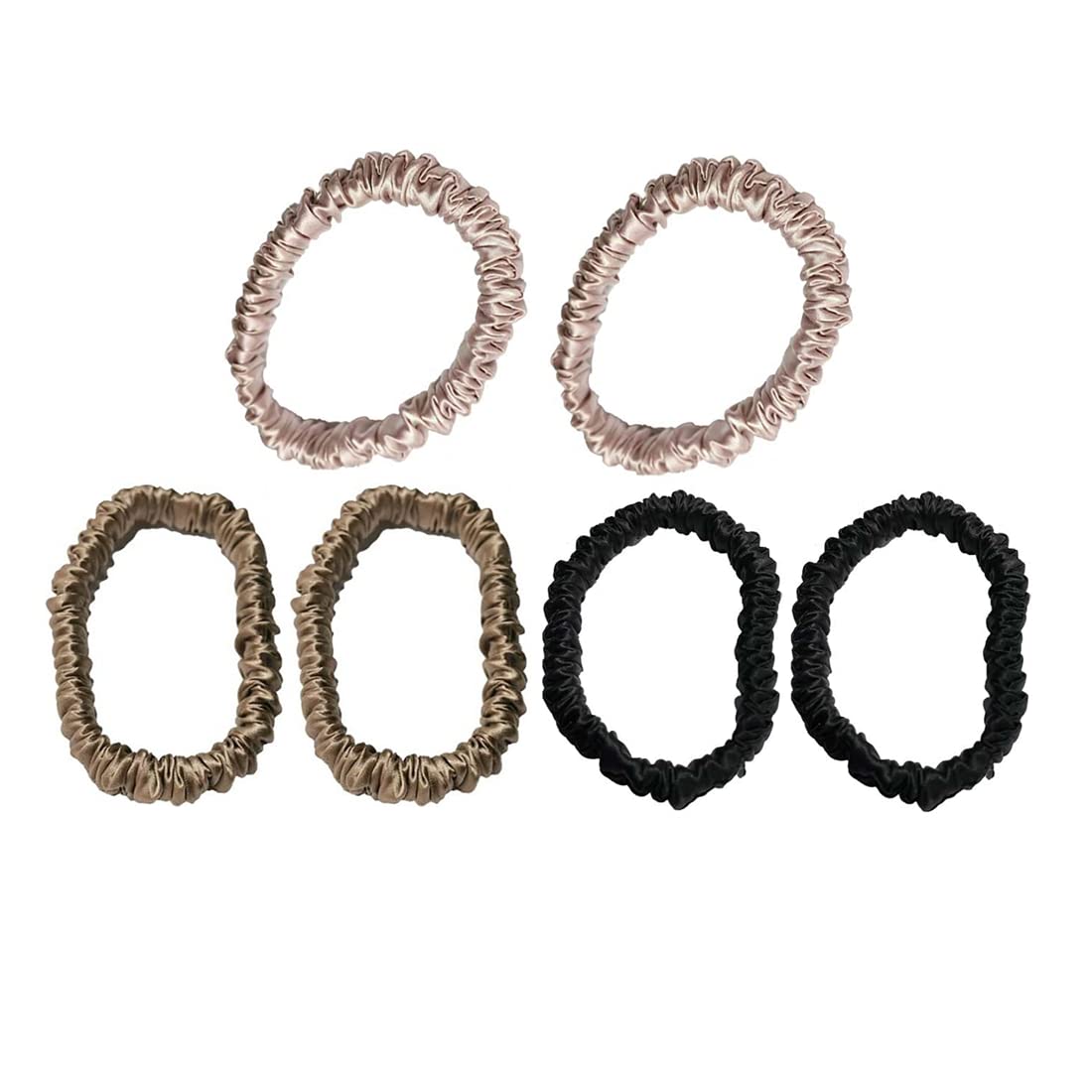 100% Pure 19 Momme Mulberry Silk Scrunchies Soft Sleeping Hair Ties Hair frindly Silk Brocade Ponytail Holders for Women and Girls (1cm-6pack-color222)
