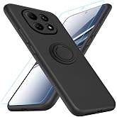 Compatible for Xiaomi Redmi Note 15 5G Phone Case with Glass Screen Protector, 360&deg; Rotatable Ring Holder Kickstand/ Stand Silicone TPU Shockproof Protective Cover Case for Redmi Note 15 5G - Black