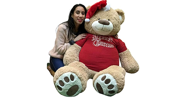 Amazon Com Giant Teddy Bear With Merry Christmas T Shirt And Santa Hat Huge 5 Foot Plush Teddybear Stuffed Animal Oso De Peluche Cute Oversized Plushie Jumbo Bear Big Plush