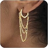 Ritach Gold Chain Earrings for Women Hypoallergenic Lightweight Gold Chain Hoop Huggie Dangle Tassel Earrings for Gifts