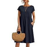 Women's Dress 2024 Casual Summer Cotton Dress with Pockets Short Sleeve Loose Midi Shirt Dress