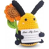 BUFANYU Positive Sunflower Bee Crochet Animals - Valentines Day Gifts for Her Him, Girlfriend, Boyfriend - Cute Emotional Support Bee, Anniversary, Birthday, Thinking of You, Small Encouragement Gift