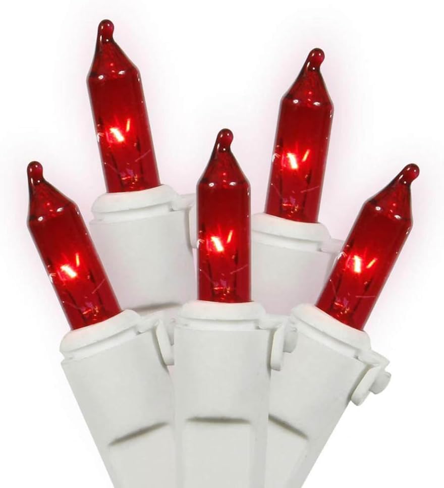 String Lights - Brite Star 100 Count String to String Mini Light Set, Red, White Wire