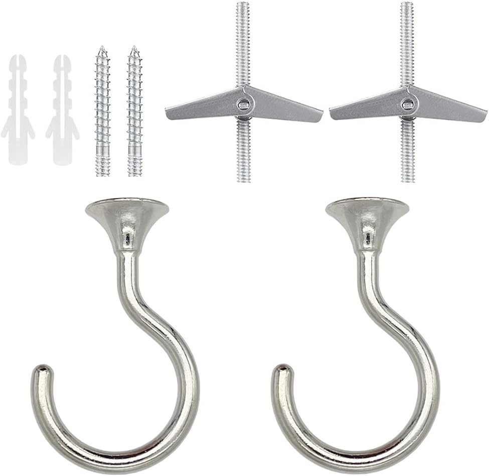 Outdoor Hanging Brackets - diplambr Swag Hook Heavy Duty Ceiling Hook with Hardware for Ceiling Installation Cavity Wall Fixing Hanging Plants Chandeliers Wind Chimes etc. Indoor&Outdoor (2, Silver)