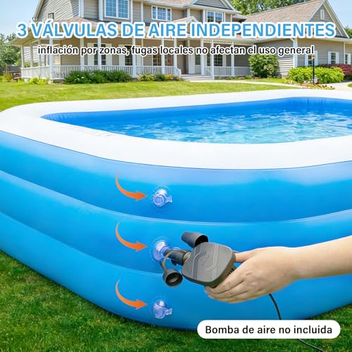 GALASALA Alberca para Niños, 210 × 140 × 60 Cm, Albercas Grandes Familiares, Piscina Rectangular de Tres Niveles, con Bolsa de Almacenamiento, Albercas Inflables para Niños, Fiesta Acuática de Verano