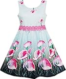 Sunny Fashion Girls Dress Pink Calla Lily Flower Garden Print Lace Waist