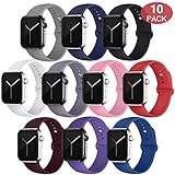 EXCHAR Sport Band Compatible with Apple Watch Band 40mm 38mm, Soft Silicone Strap, Replacement Wristband for iWatch Band Series 4, Series 3, 2, 1, Durable Colorful Design for Women, Men-10 Pack S/M