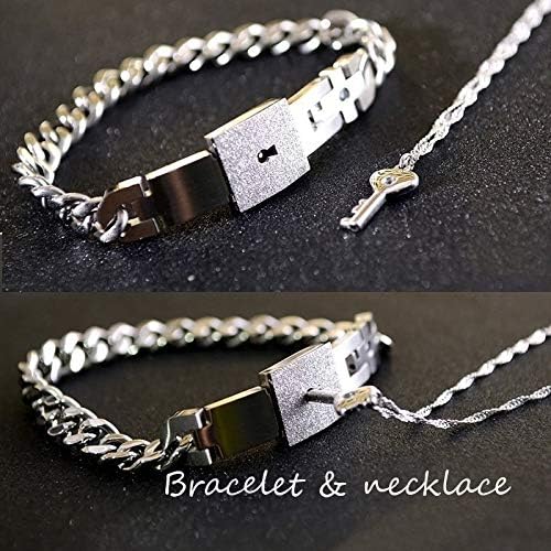 Fashion Silver His and Hers Key Necklace And Lock Bracelet Couple Jewelry Valentines Gifts(Necklace +Bracelet )