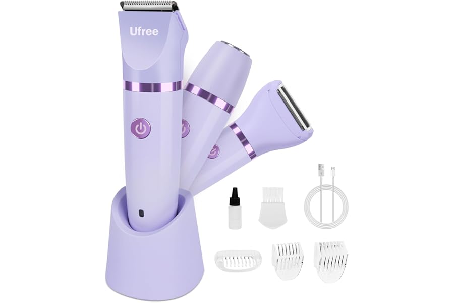 Ufree Bikini Trimmer Electric Razors for Women, Rechargeable Pubic Body Hair Trimmer Electric Shaver for Legs Body Hair, Bikini Shaver IPX7 Waterproof, Gifts for Women, Purple