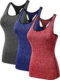 Neleus Women's 3 Pack Dry Fit Compression Long Tank Top,8007,Blue,Grey,Red,S