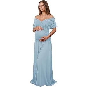 Rivoshi Spring Maternity Dress for Photoshoot Long Off Shoulder Baby Shower Dress Pleated Maxi Pregnant Gown