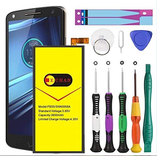 [Upgraded] Motorola Droid Turbo 2 Battery, Euhan 3600mAh Rechargeable Li-Polymer Battery FB55 SNN5958A Replacement for Motorola Droid Turbo 2 XT1585 Moto X Force XT1581+Repair Replacement Kit Tools.