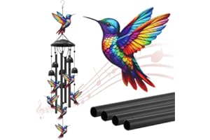 Hummingbird Wind Chimes Outdoor - Black Metal Decorative Chime for Garden Patio Yard, Memorial Sympathy Gifts for Women Mom G